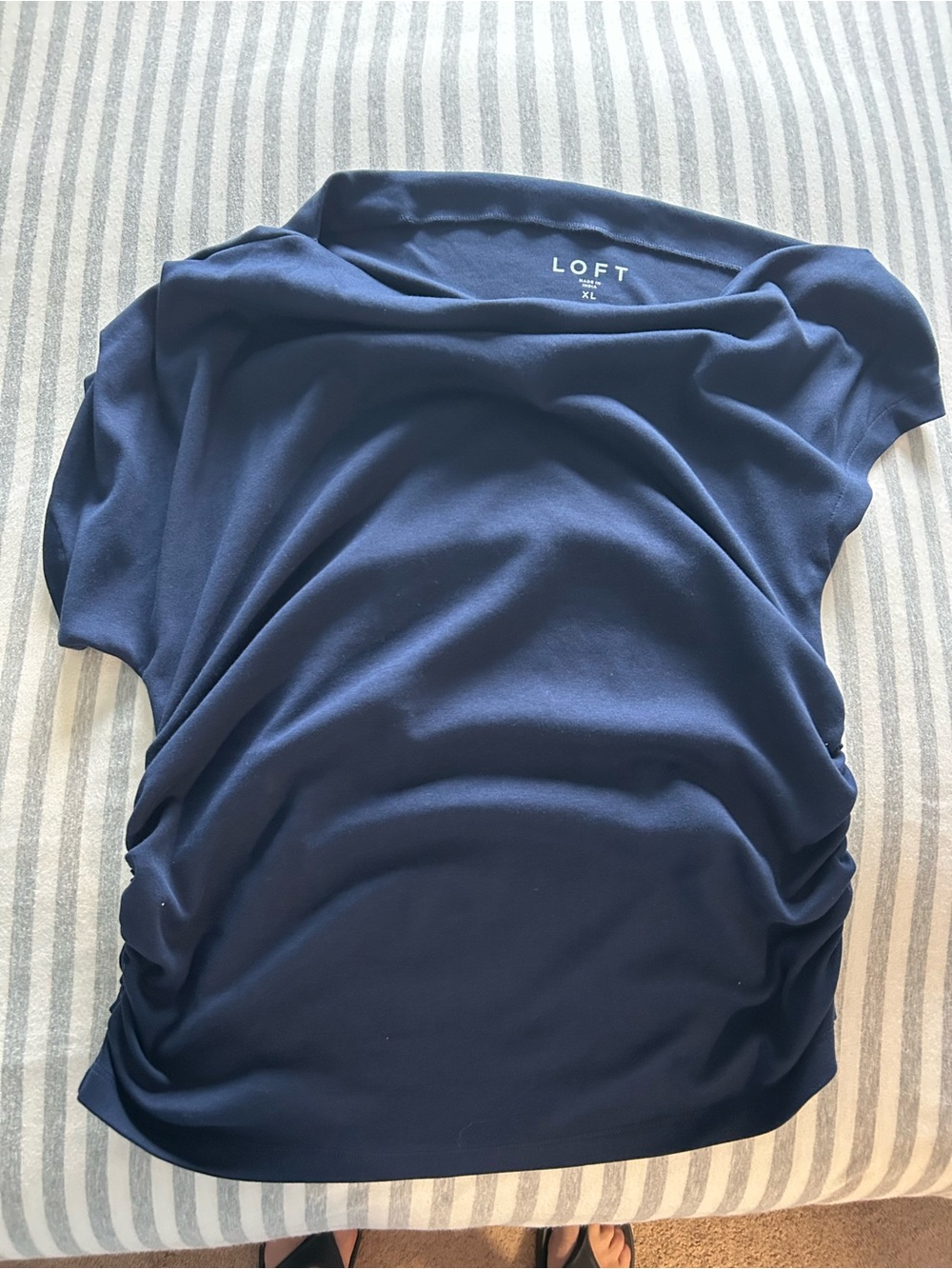 LOFT Navy Cap-Sleeve Off the Shoulder Ruched Side Top